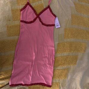 Wild fable, women’s, S, ribbed,mini dress.Hot pink with red lace trim,brand new.